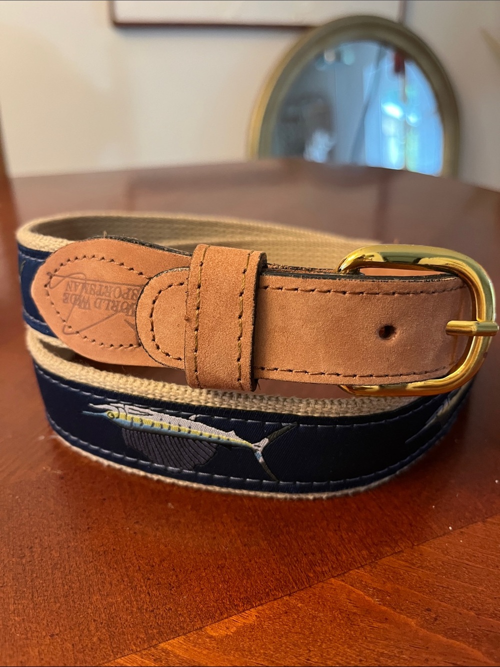 Vintage World Wide Sportsman Marlin Fishing Ribbon Belt Size 36